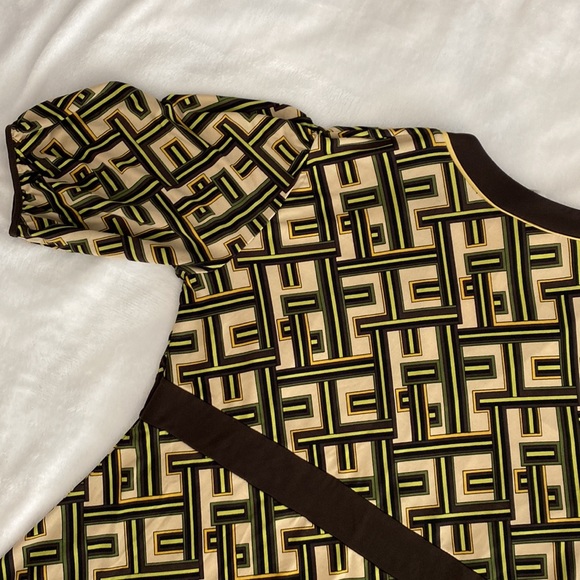 Ann Taylor LOFT geometric brown and green kimono style blouse - Picture 8 of 16